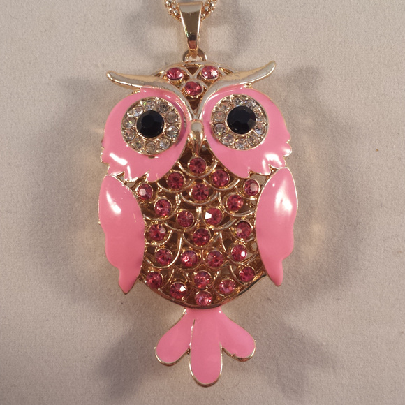 Betsey Johnson Pink Owl Crystal Necklace - Picture 2 of 3